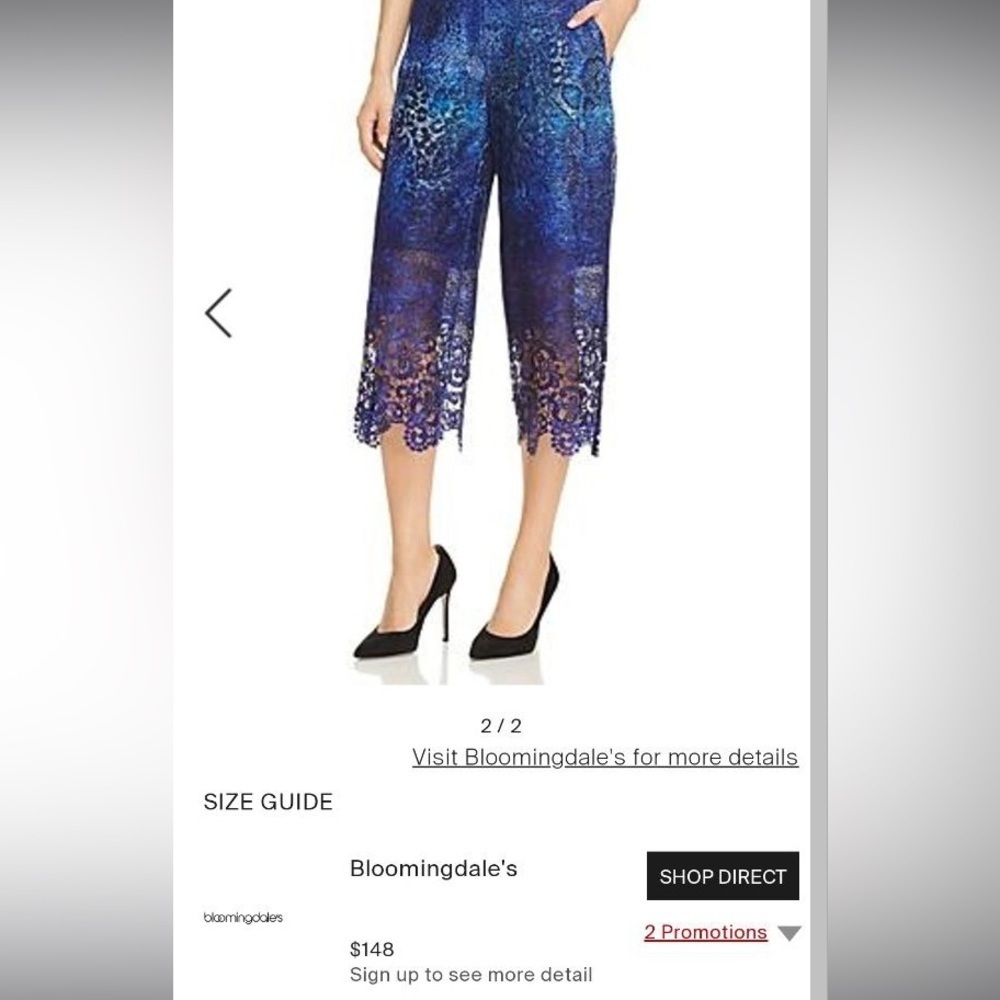 Tahari Willow Pant Culottes Lace Admiral Navy Size 6 - Picture 3 of 9